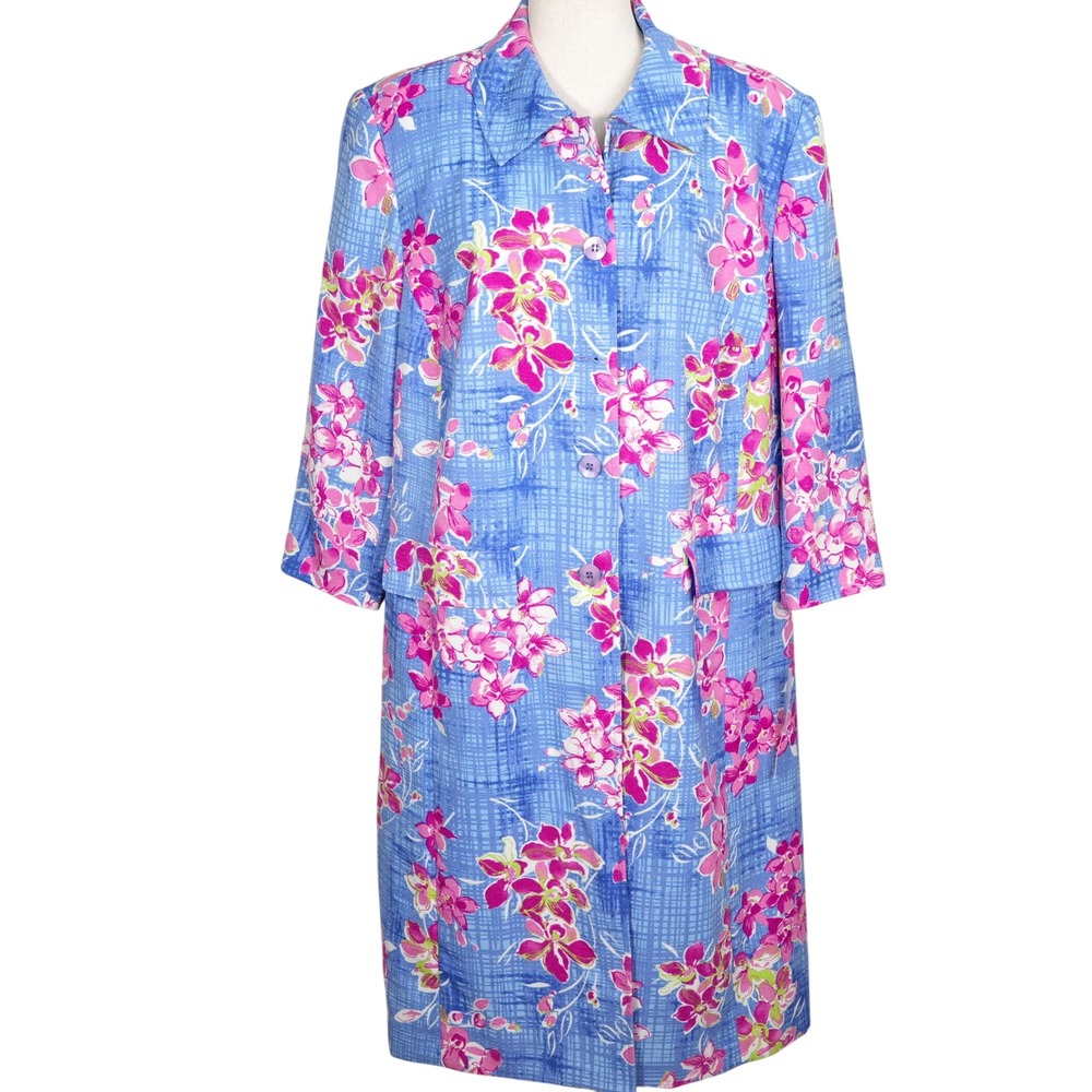 Amanda Smith Dress Coat Women 20W Blue Pink Floral Jackie Career Pastel NWT